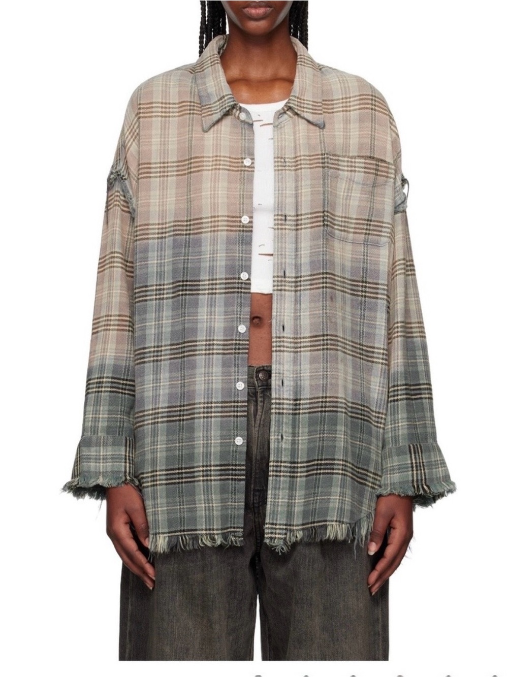 R13 Oversized Button Up in Gradient Bleached Blue Plaid BNWT